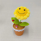 Knitted Sunflower and Pea Shooter – Plush Desk Decor for Home Office Gifts