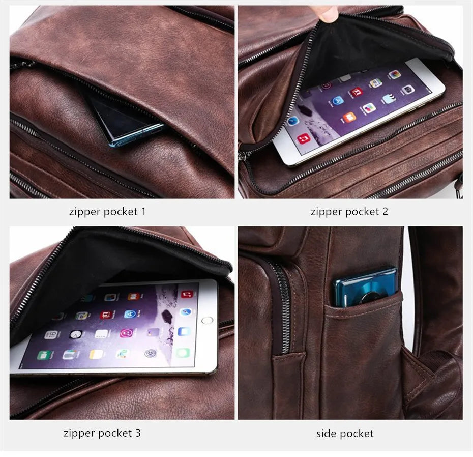 Split Leather Laptop Backpack – Large 14 Inch Travel Bag for Men