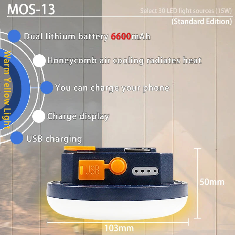 Rechargeable LED Camping Lantern – Waterproof Outdoor Light for Hiking Fishing