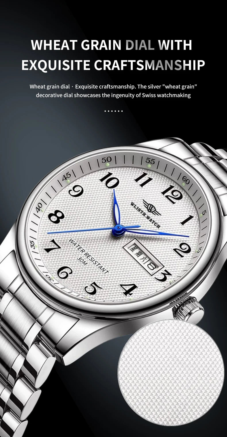 Stainless Steel Quartz Watch – Arabic Numerals Calendar for Men Gifts