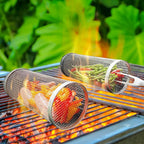 Stainless Steel Rolling Grill Basket – Cylindrical Mesh Rack for BBQ Camping