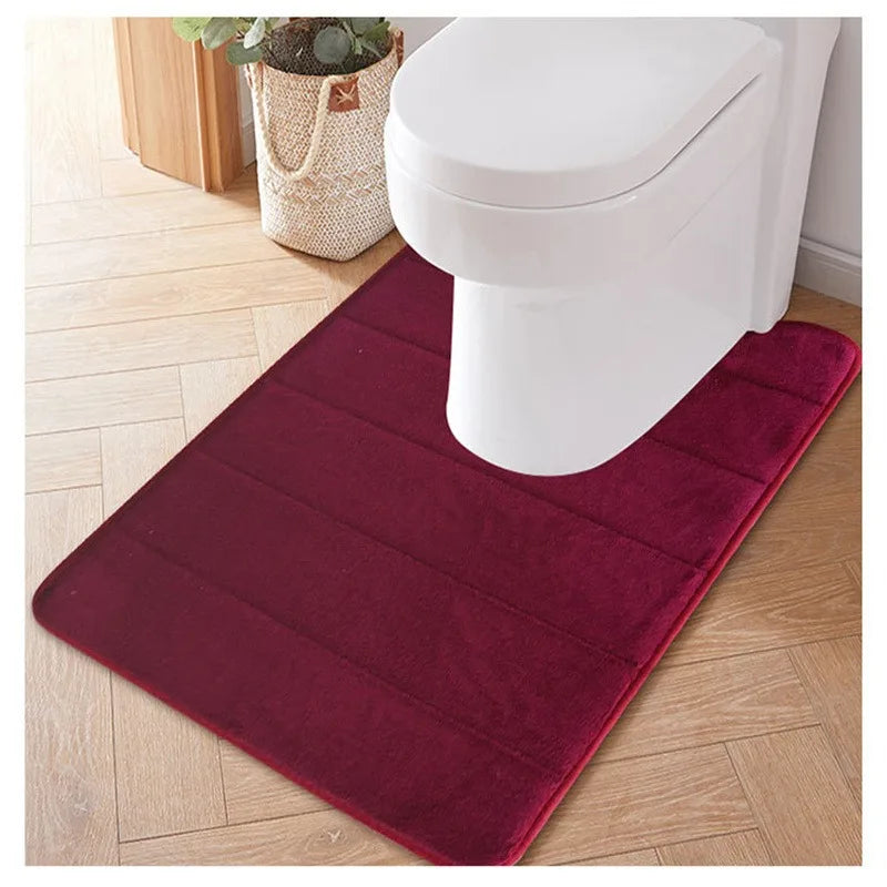 U-Shaped Memory Foam Bath Mat – Absorbent Non-Slip Rug for Bathroom Toilet