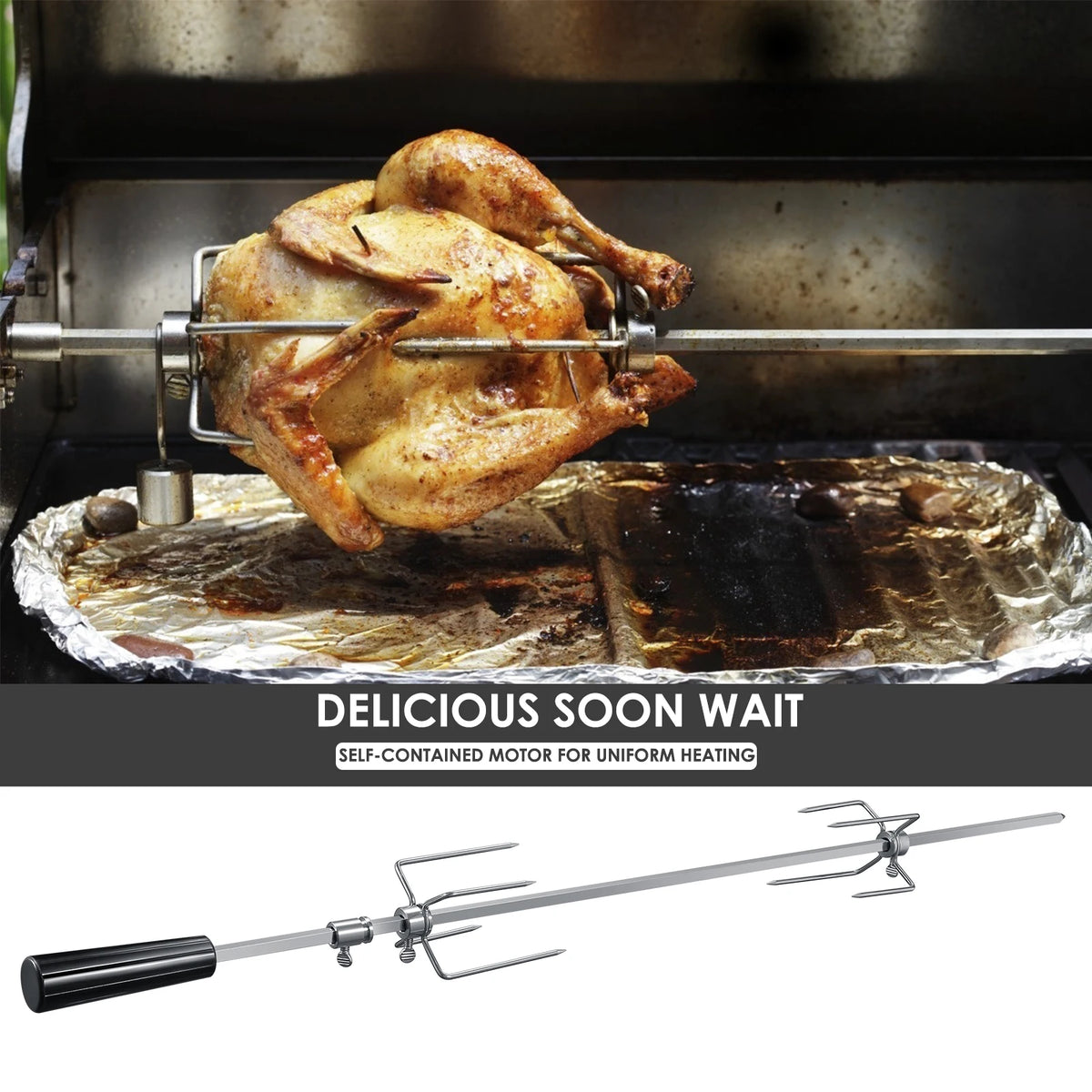 Universal Stainless Steel Rotisserie Kit – Electric BBQ Grill for Outdoor