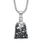 Vintage Jesus Cross Bell Pendant – Religious Biker Necklace for Men