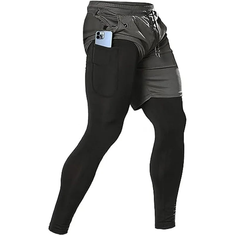 2-in-1 Men's Athletic Pants – Training Trousers for Gym Fitness Running