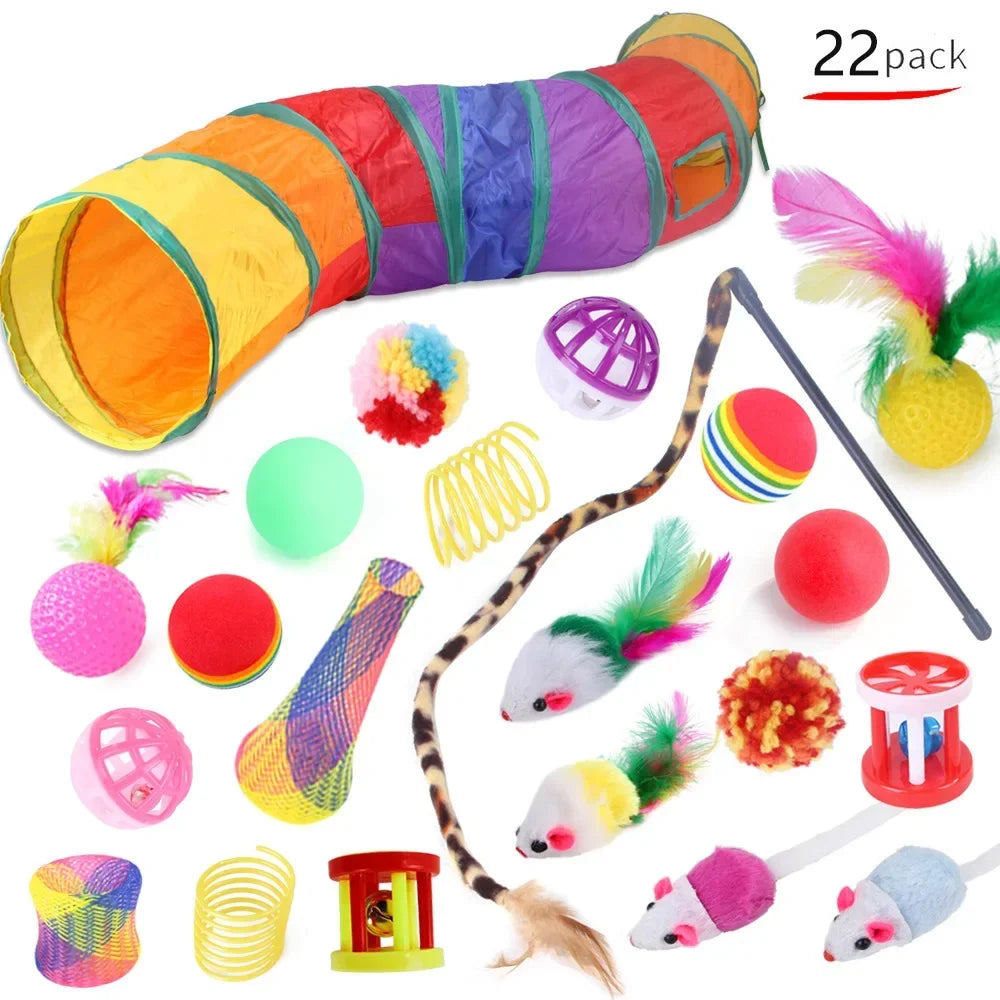 Interactive Cat Play Tunnel – Foldable Mouse and Fish Toy Set for Pets