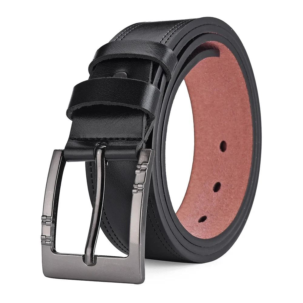 Genuine Cowskin Leather Belt – Premium Buckle Waistband for Business Casual