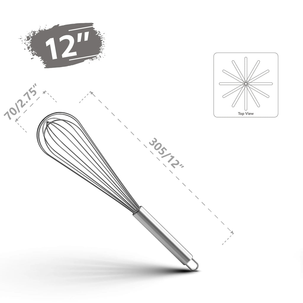 Stainless Steel Balloon Whisk – 8 10 12 Inch Wire Beater for Kitchen Cooking