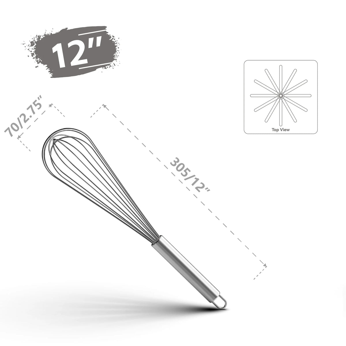 Stainless Steel Balloon Whisk – 8 10 12 Inch Wire Beater for Kitchen Cooking