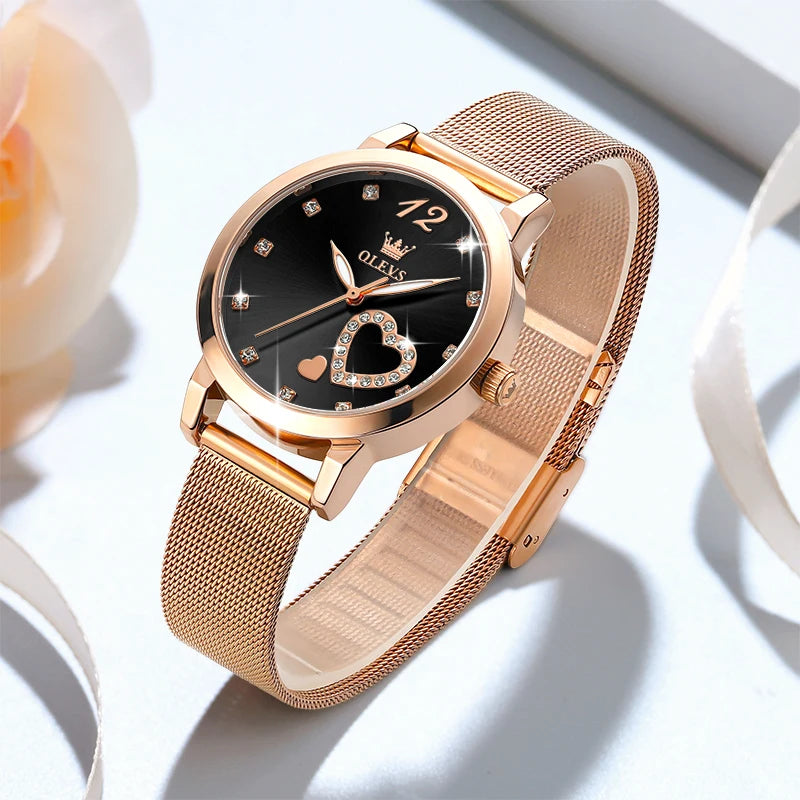 Quartz Women's Watch – Milanese Mesh Band with Diamond Accents for Daily Wear