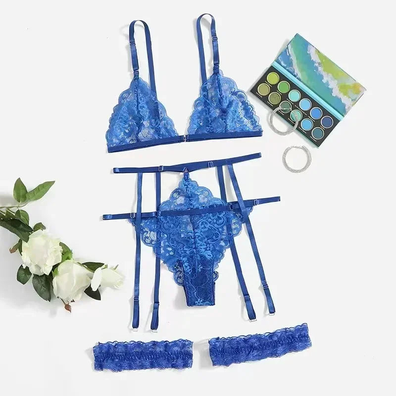 Transparent Lace Lingerie Set – Sexy 3 Piece Sleepwear for Women