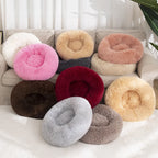 Plush Donut Dog Bed – Large Round Fluffy Kennel for Winter Pet Comfort
