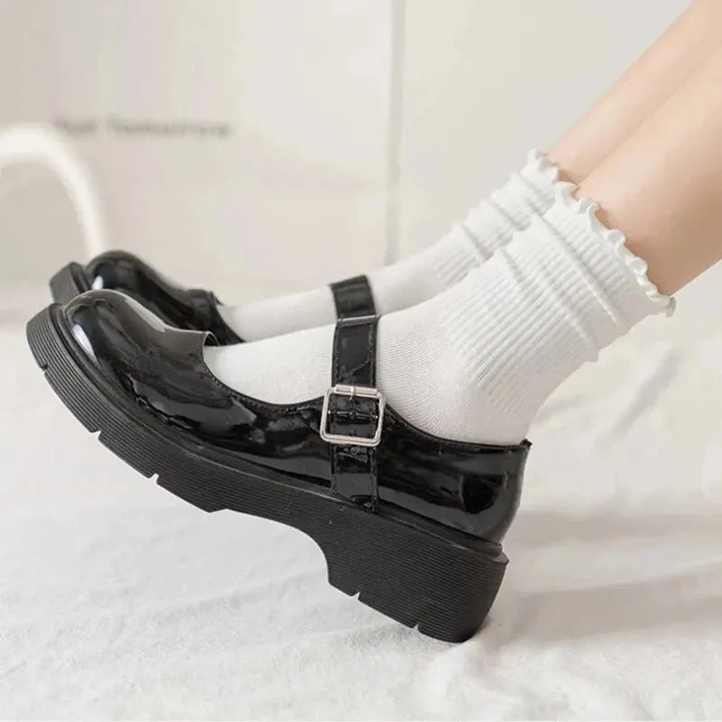 Ruffled Mid-Tube Socks – Breathable Cotton Casual Wear for Women