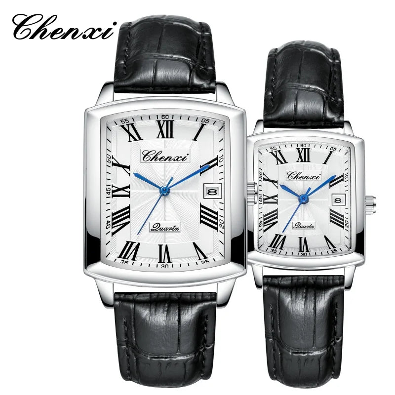 Quartz Couple Watches – Waterproof Leather Calendar Wristwatch for Daily Wear