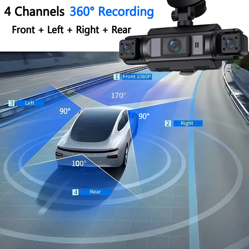 4 Channel Dash Cam – Full HD Night Vision Camera for Vehicle Security