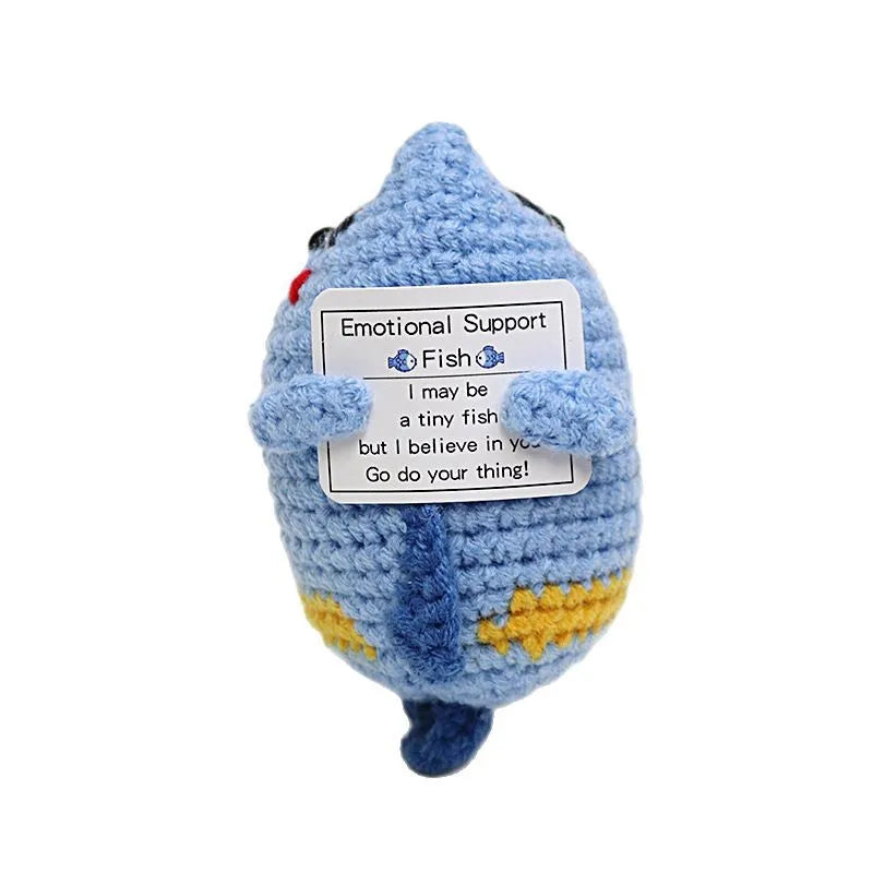 Handmade Wool Crochet Dog Doll – Positive Affirmation Plush for Home Decor