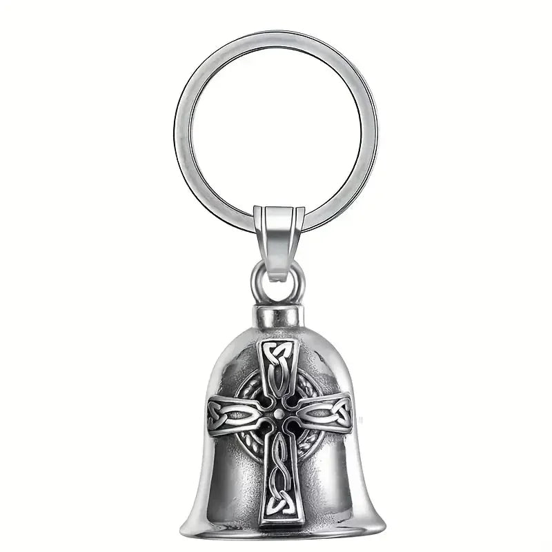 Vintage Jesus Cross Bell Pendant – Religious Biker Necklace for Men