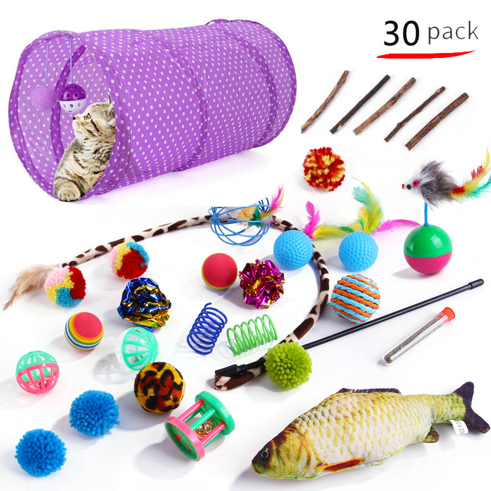 Interactive Cat Play Tunnel – Foldable Mouse and Fish Toy Set for Pets