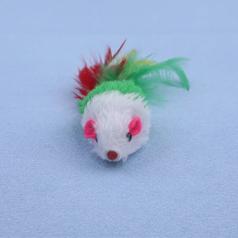 Plush Mouse Cat Toy – Durable Feather Teaser for Interactive Pet Play