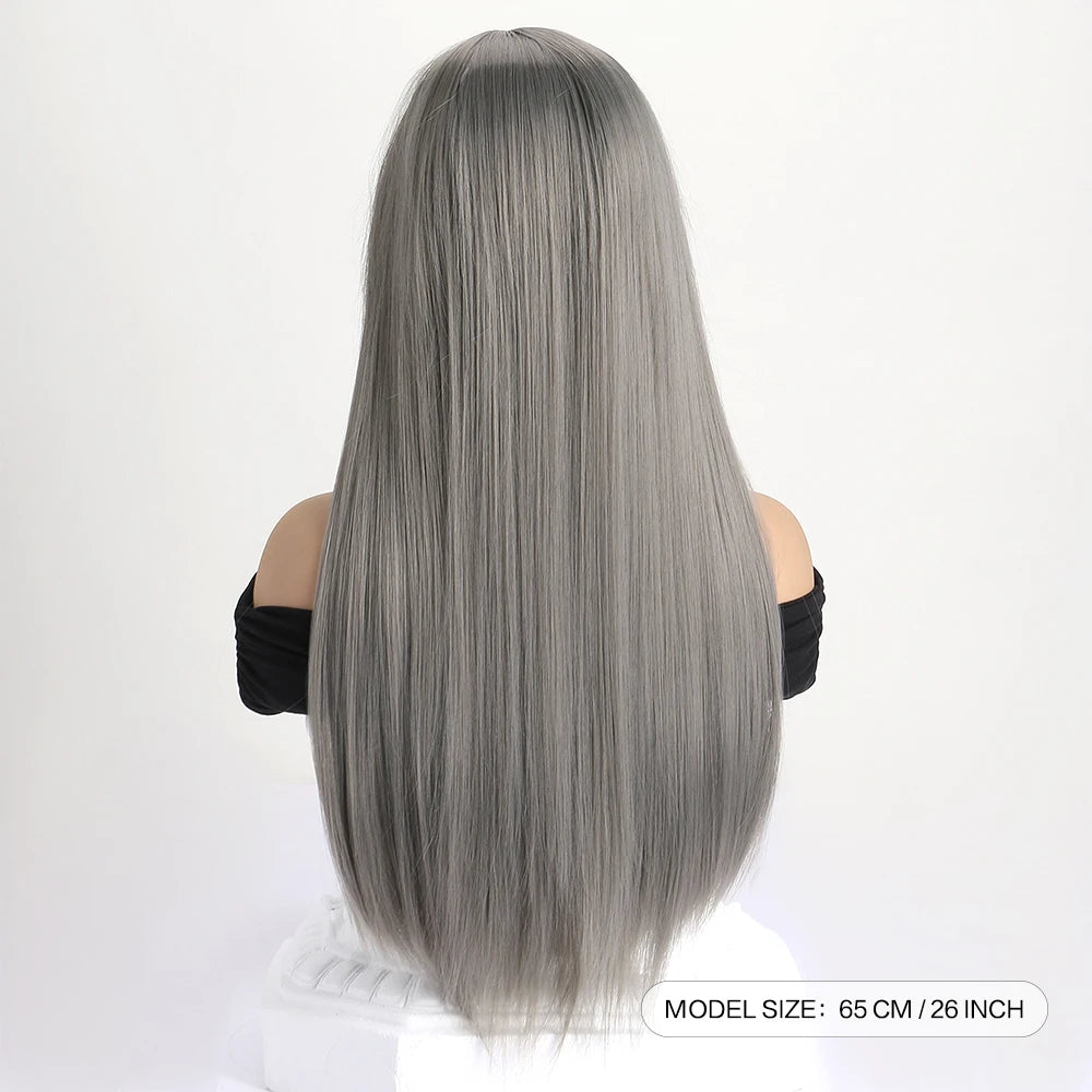 Long Straight Synthetic Wig – 26-Inch Colored Hair for Cosplay Halloween