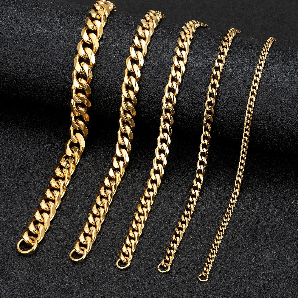 Stainless Steel Cuban Link Bracelet – 3-11mm Biker Jewelry for Men and Women