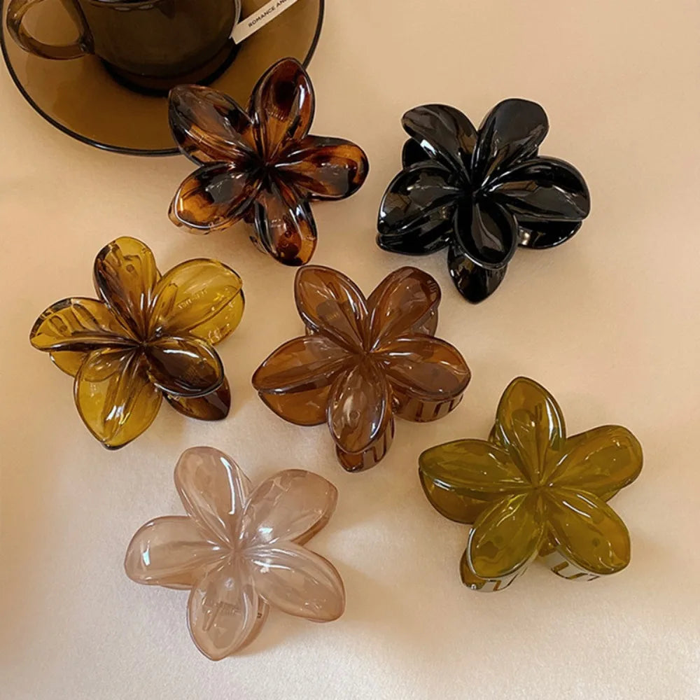 Laser Mermaid Flower Hair Clip – 8cm Large Plastic Claw for Women