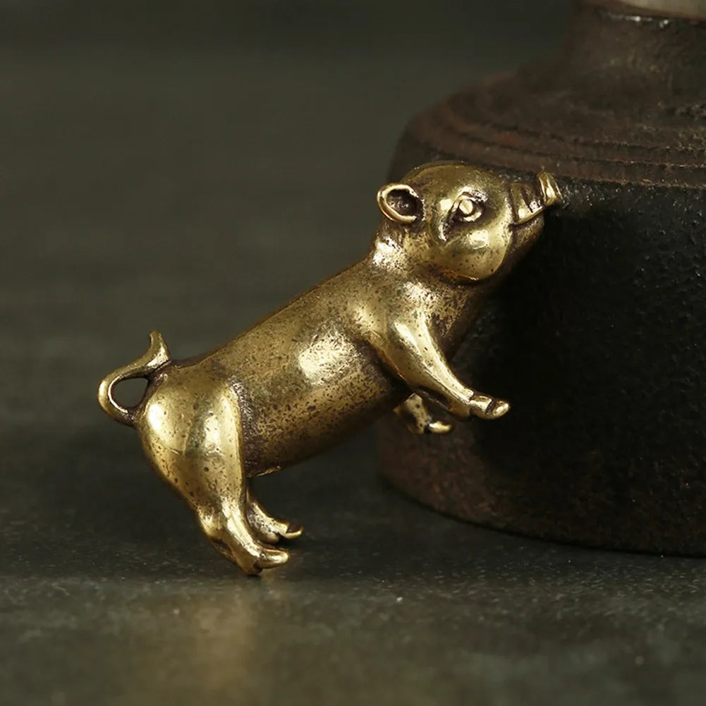 Pure Brass Pig Figurine – 3.3cm Chinese Zodiac Statue for Home Decor