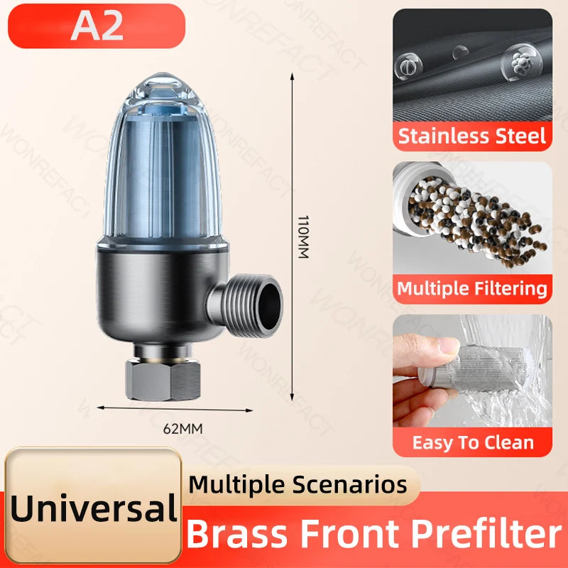 Stainless Steel Water Filter – Detachable Brass Prefilter for Bathroom Plumbing
