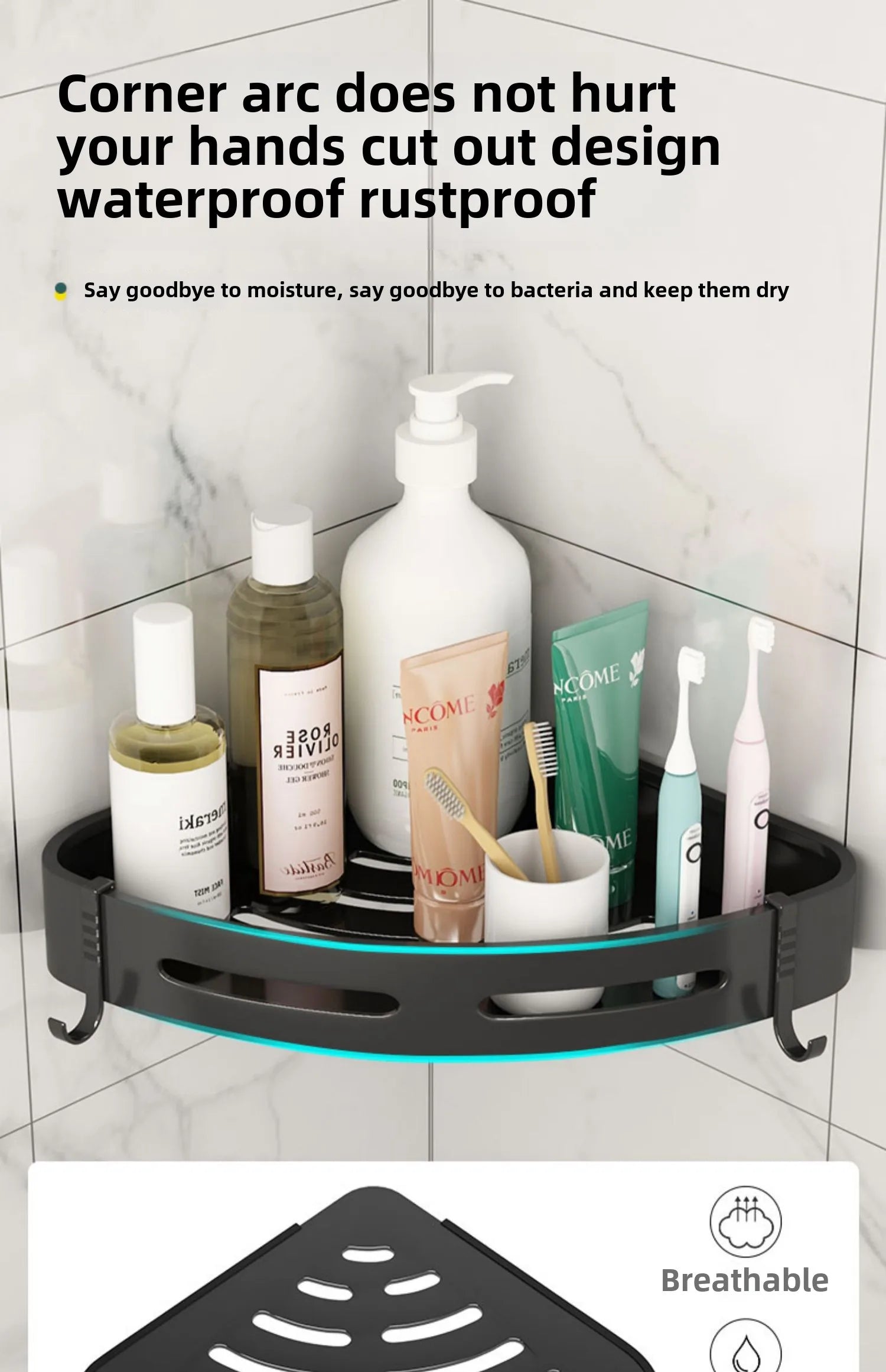 Adhesive Shower Shelf – Waterproof Bathroom Organizer for Shampoo and Towels