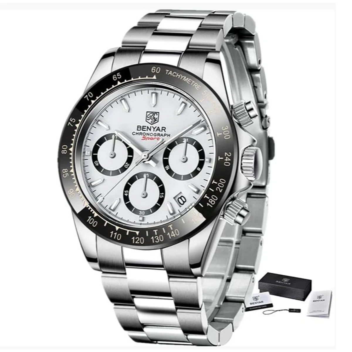 BENYAR Stainless Steel Chronograph Watch – Luxury Quartz for Men
