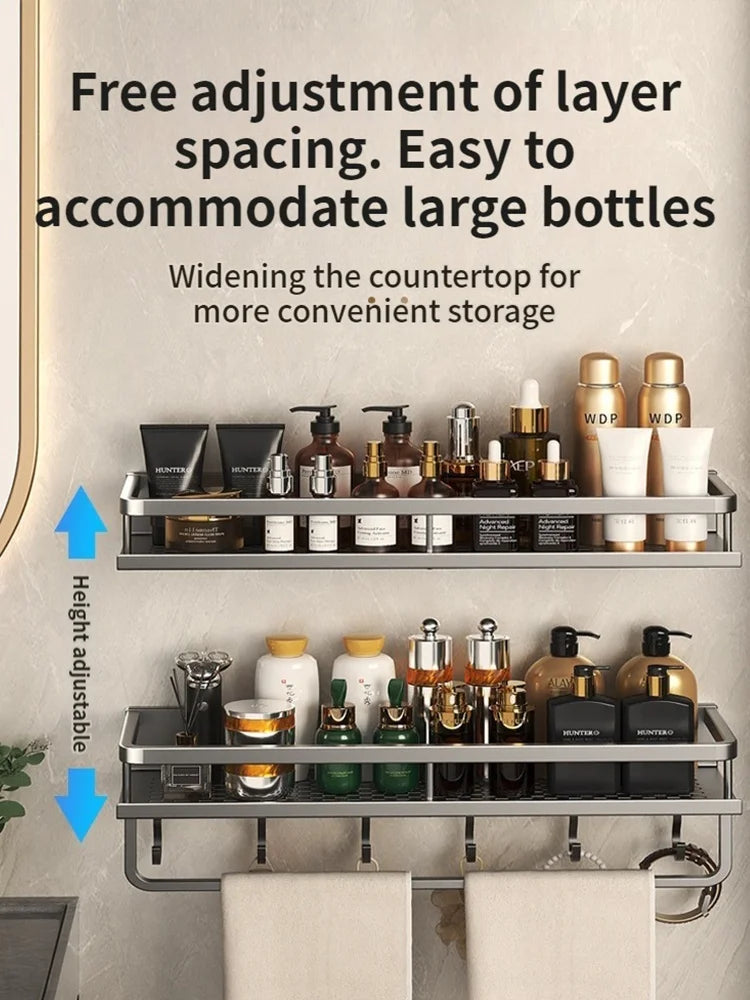 Aluminum Bathroom Shelf – Wall Mounted Storage Rack for Kitchen and Shower