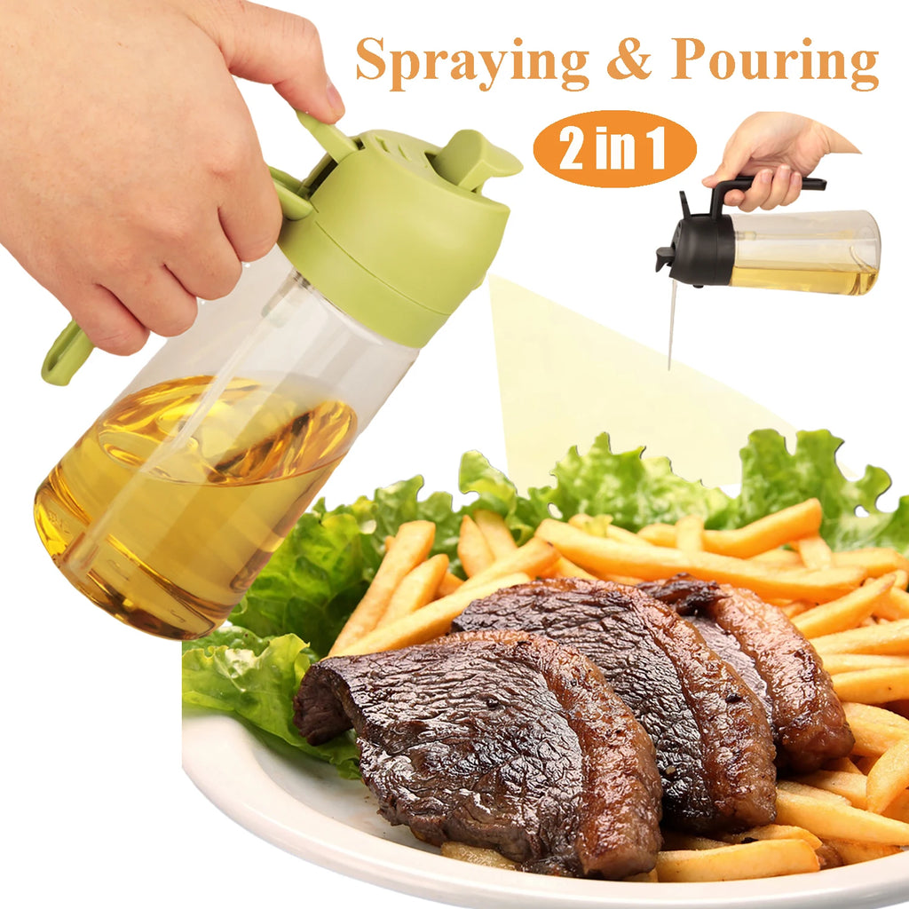 Glass Oil Dispenser Bottle – 2-in-1 Spray and Pour for Kitchen Cooking