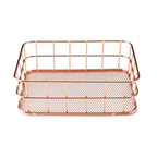 Gold Iron Storage Basket – Geometric Desktop Organizer for Makeup Brushes