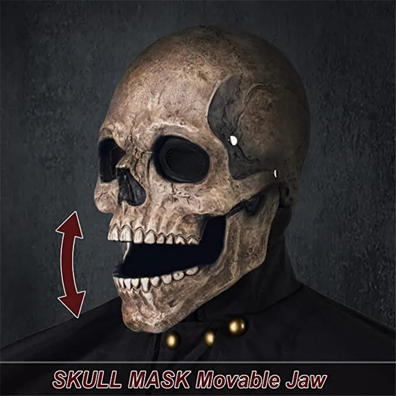 Full Head Skull Mask – Realistic Moveable Jaw for Halloween Cosplay