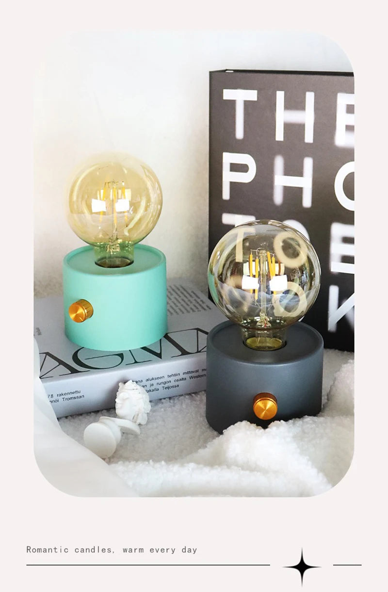 Retro LED Battery Powered Bulb Lamp – Portable Desktop Light for Bedroom Decor