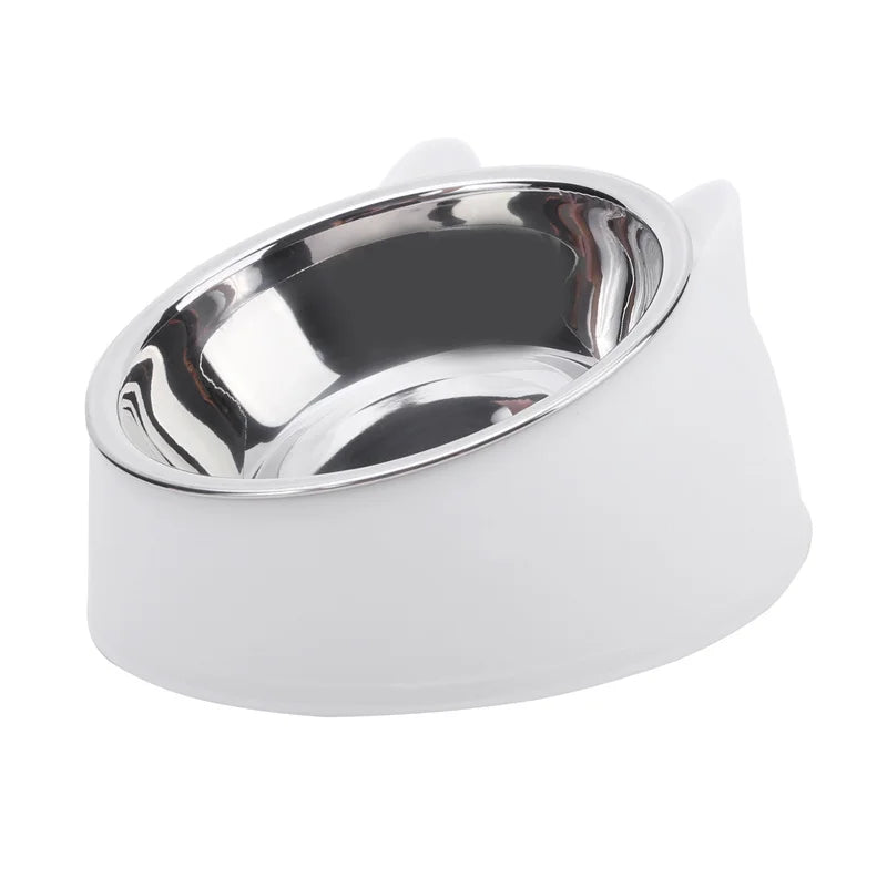Stainless Steel Inclined Cat Bowl – Ergonomic Pet Food Feeder for Cats and Dogs