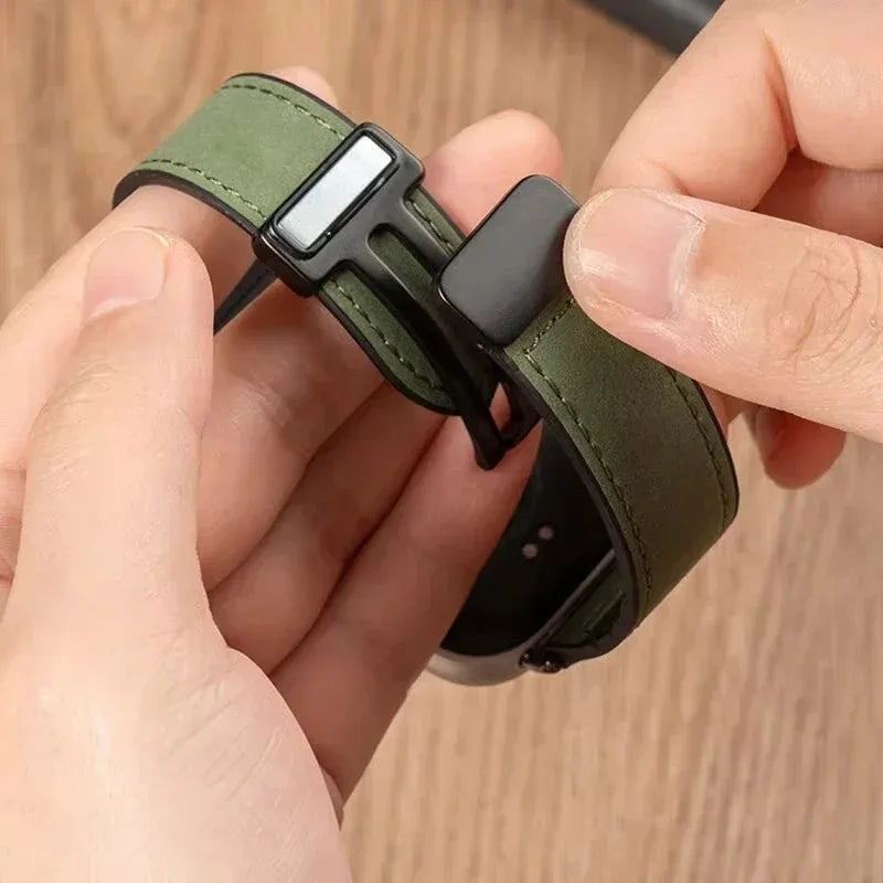 Leather Silicone Hybrid Strap – Breathable Magnetic Band for Huawei Watch Fit