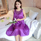 Ice Silk Sleep Dress – Plus Size Women's Tank Nightgown for Summer Housewear