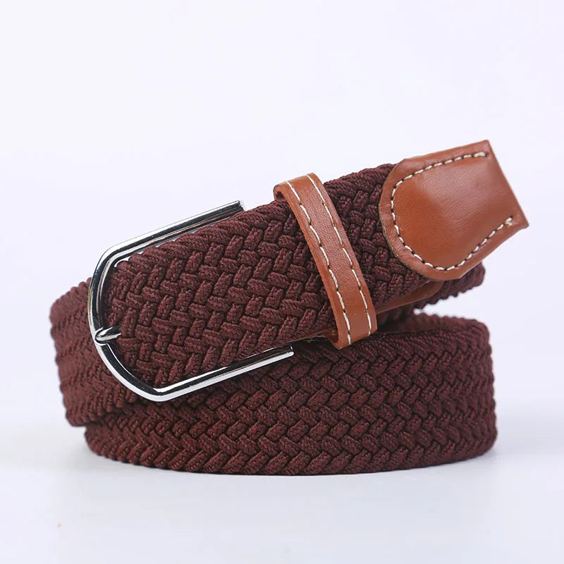 Woven Elastic Canvas Belt – Stretch Braided Buckle Strap for Casual Jeans