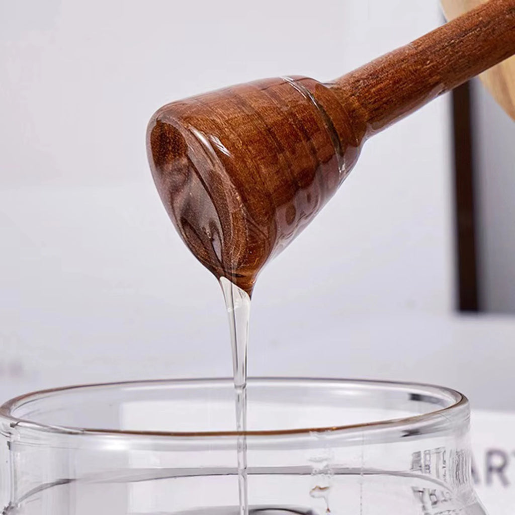Glass Honey Dispenser – Wide Mouth Jar with Dipper for Syrup Storage