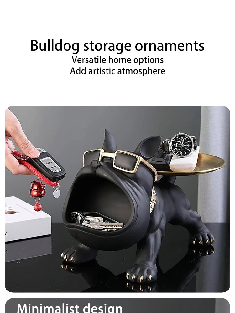 Bulldog Key Storage Tray – Decorative Resin Figurine for Entryway Decor