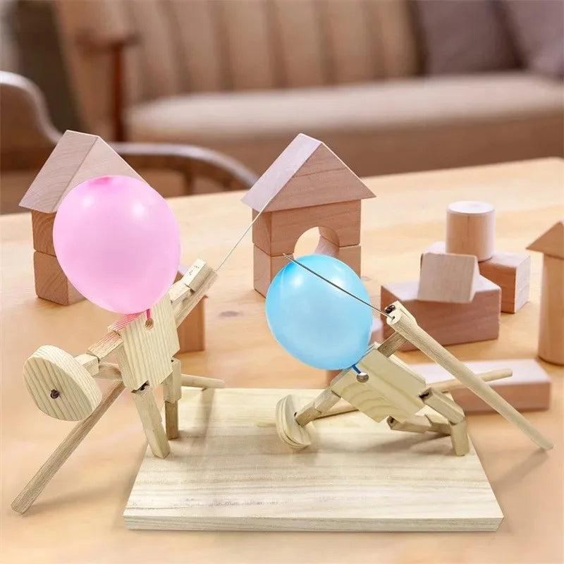 Wooden Fencing Puppet Battle – Bamboo Robot Game for Two-Player Fun