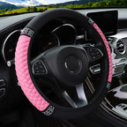 Embroidered Diamond Steering Wheel Cover – Universal Leather for Car Interior