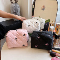 Embroidered Bow Cosmetic Bag – Large Capacity Toiletry Organizer for Travel