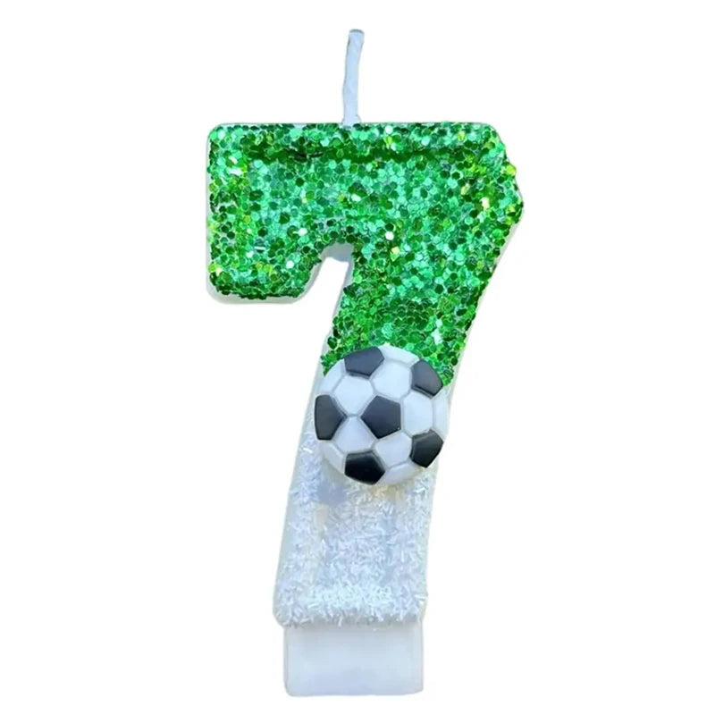 Soccer Number Birthday Candles – Green Glitter Cake Toppers for Kids Parties