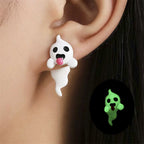 Glow in the Dark Ghost Stud Earrings – Fluorescent Jewelry for Halloween