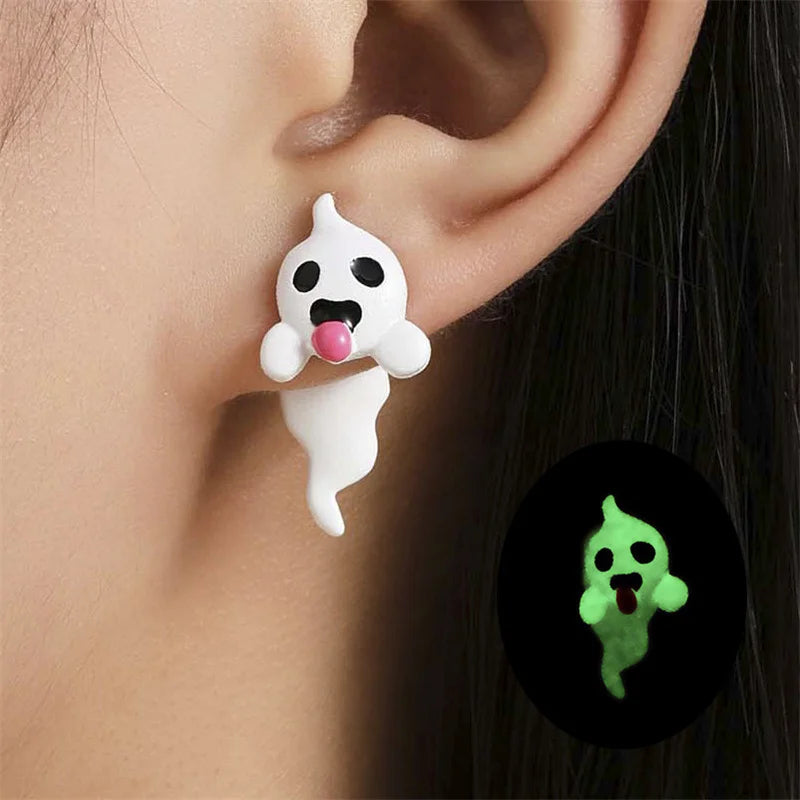 Glow in the Dark Ghost Stud Earrings – Fluorescent Jewelry for Halloween