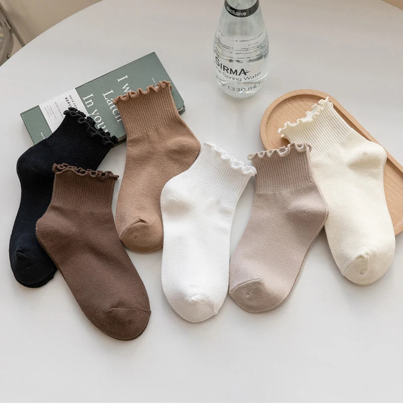Ruffled Ankle Socks – Breathable Japanese Style Kawaii Hosiery for Women