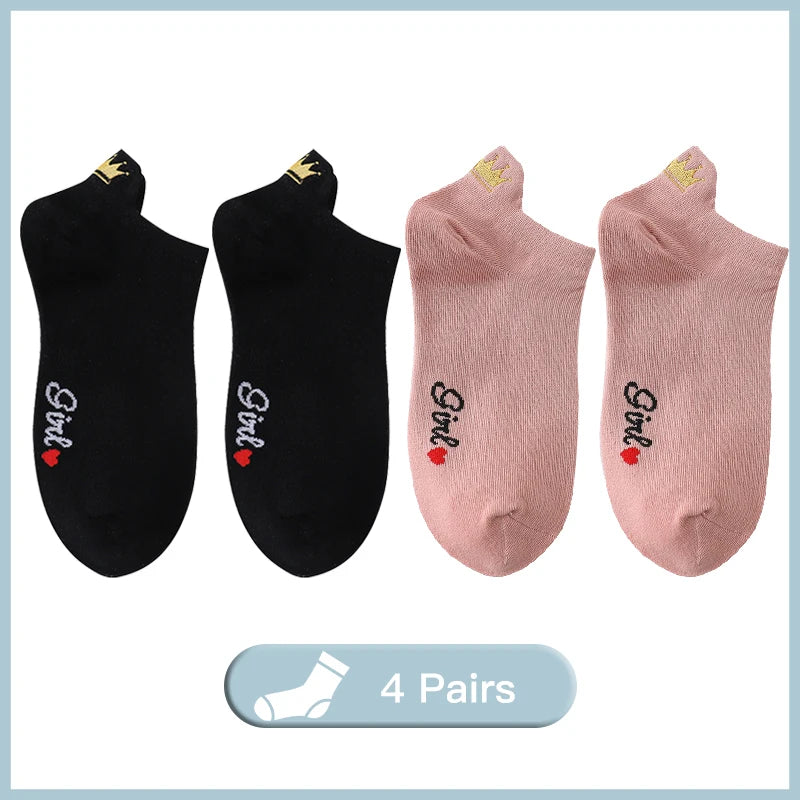 Embroidered Heart Ankle Socks – Cute Cotton Casual Footwear for Women
