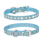 Rhinestone Leather Dog Collar – Adjustable Pet Accessory for Small and Medium Pets